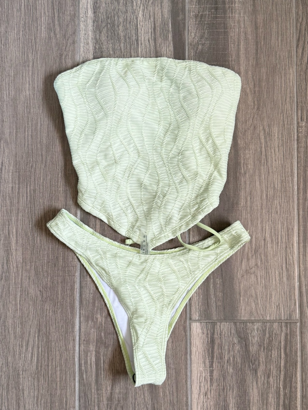 SHEIN Pale Green Textured Bandeau Bikini Set